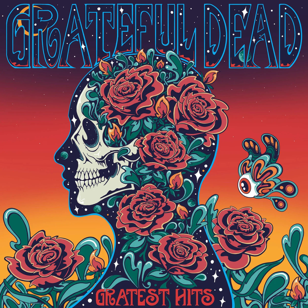 Album cover for 'Grateful Dead Greatest Hits' with a skull and floral design.