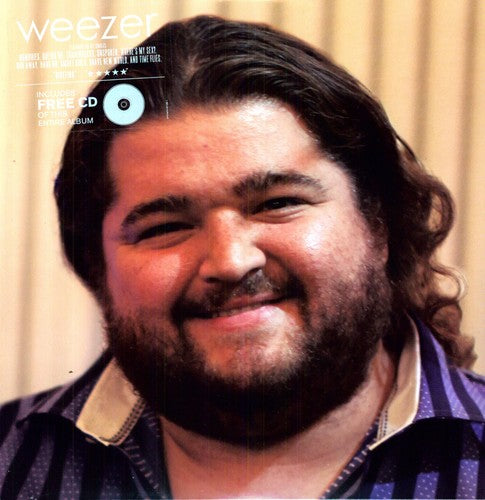 Album cover with a person's face and 'weezer' branding