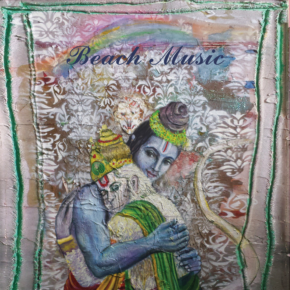 Album cover art featuring a colorful illustration of a figure with traditional attire and a headdress against a patterned background, with the text 'Beach Music' above it.