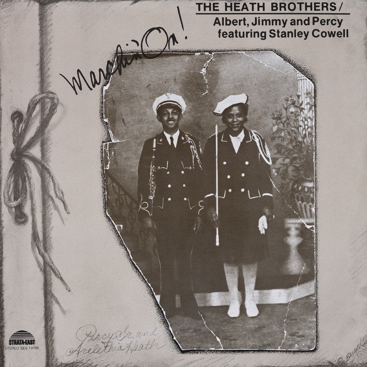 Album cover featuring a vintage photo of two individuals in formal attire with text about The Heath Brothers and Stanley Cowell.