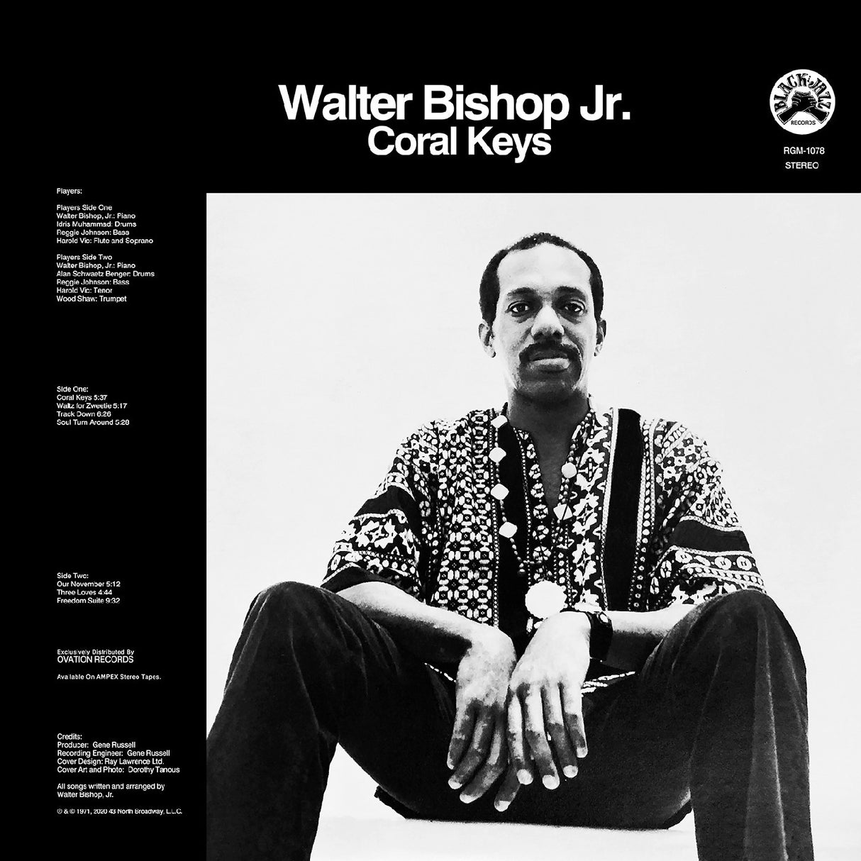 Album cover with a black and white photo of a person sitting, text 'Walter Bishop Jr. Coral Keys', and a record label logo.