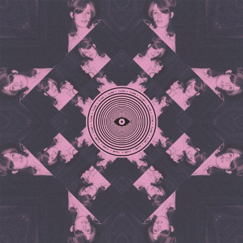 Album cover with a central circular design and repeated portrait pattern.