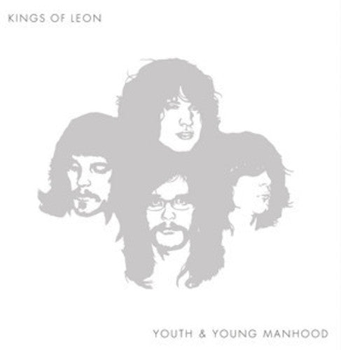Album cover art for Kings of Leon - Youth And Young Manhood featuring a stylized illustration of the band members' heads.