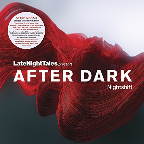 Album cover for 'After Dark Nightshift' by LateNightTales with red abstract design and text.