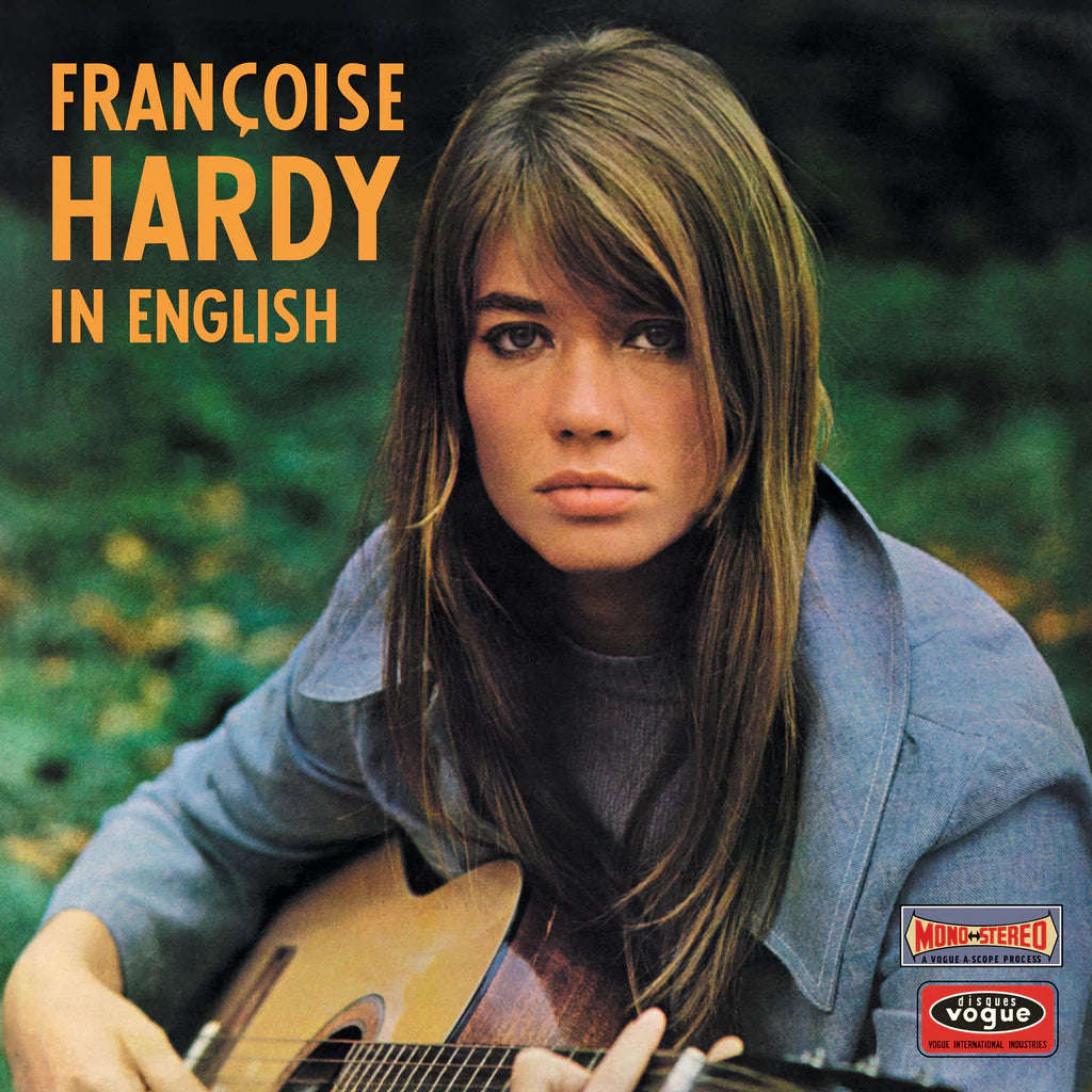Album cover featuring Franôise Hardy holding a guitar with text 'Franôise Hardy in English' and 'Vogue' logo.