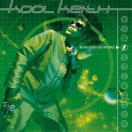Album cover with a person holding a microphone against a green space-themed background, featuring the text 'Hool Keith' and 'Black Elvis/Lost in Space'.