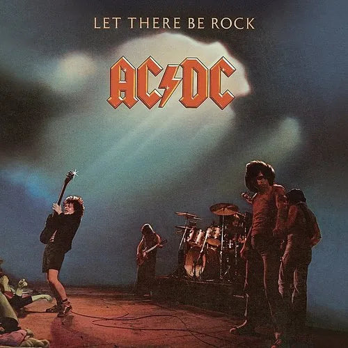 AC/DC 'Let There Be Rock' album cover featuring a live concert scene with band members performing on stage.