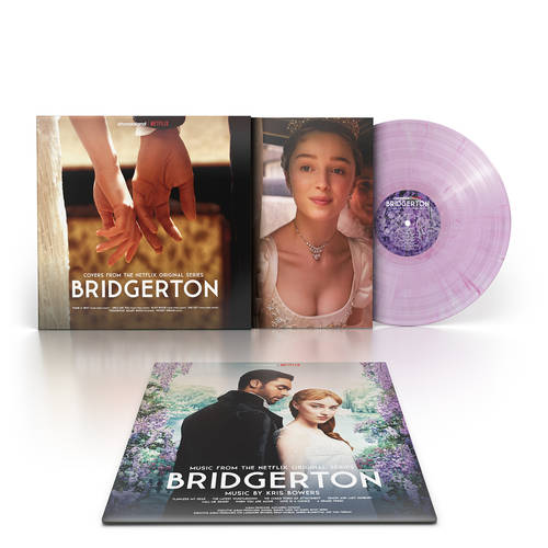 Limited edition 'Daphne's dream purple' colored vinyl LP of the Bridgerton soundtrack. The cover features images related to the Netflix series, with a purple vinyl record visible.