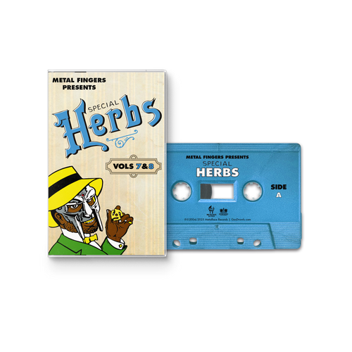 Cassette tape and cover with 'Special Herbs' branding on a white background