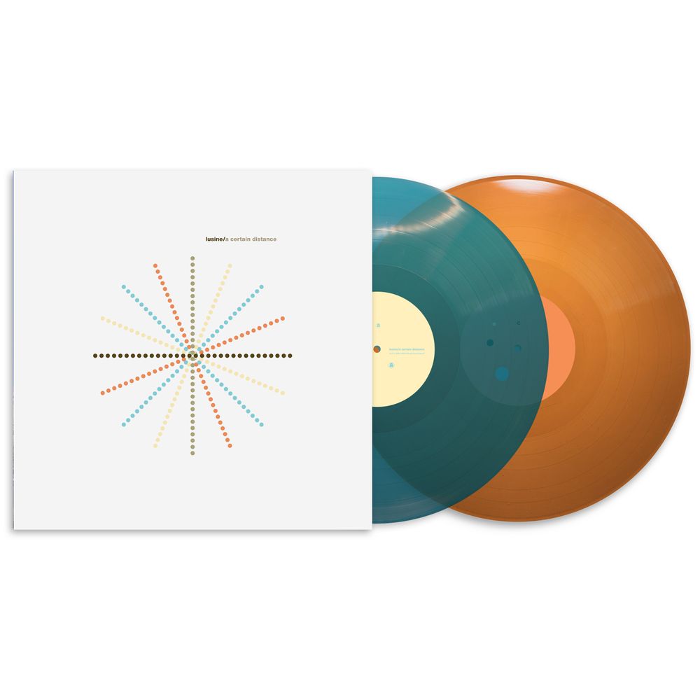 Vinyl records with a colorful cover on a white background