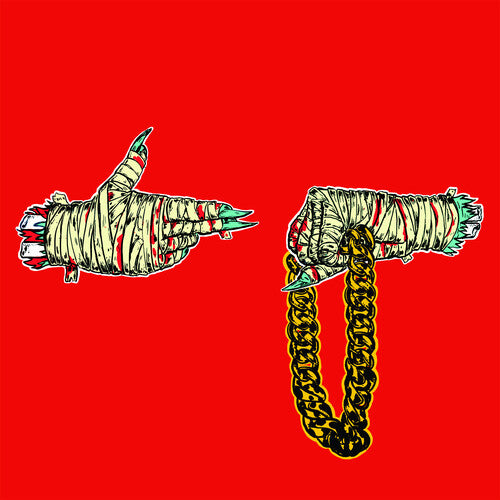 A vinyl record cover art for 'Run The Jewels 2' featuring a hand giving a fist pump with a design around it, indicating a custom swap-able hands design.