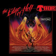 Album cover for 'The Edge of Hell' by Thor featuring a fiery design and character.