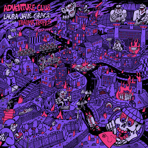 Illustrated album cover with a cityscape and characters, featuring text 'Adventure Club' and 'Laura Jane Grace'.