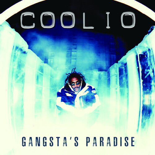 Album cover with a person in a hooded outfit surrounded by icy blue walls, featuring the text 'Coolio' and 'Gangsta's Paradise'.