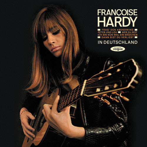 Album cover featuring a woman playing guitar with text and branding elements.