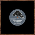 Vinyl record label with a bear illustration and text on a black background