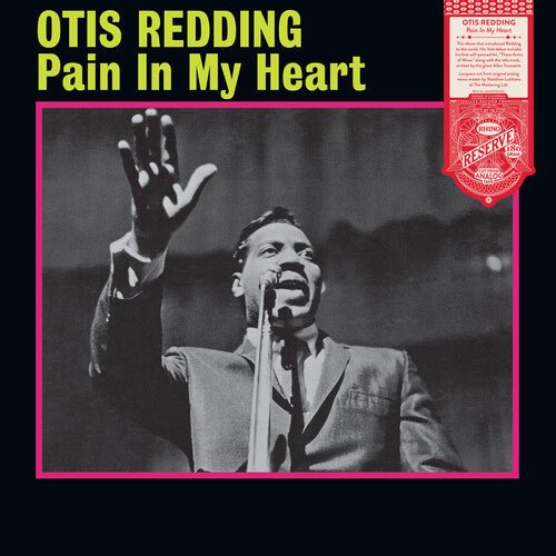 Album cover of 'Pain In My Heart' by Otis Redding with a black and white photo of the artist and text on a red background.