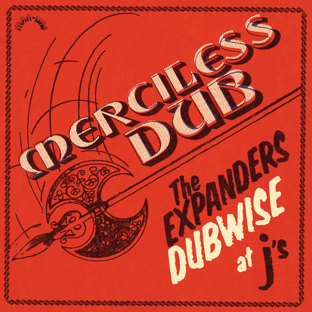 Album cover for 'Merciless Dub' by The Expanders with decorative elements on a red background.