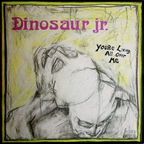 Album cover for Dinosaur Jr. with a stylized face and text 'You're Living All Over Me'.