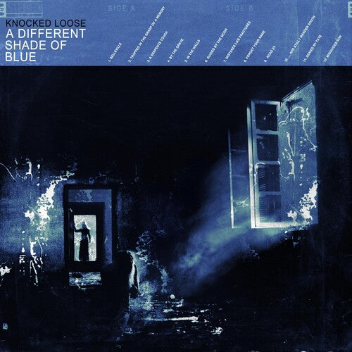Album cover with a dark, moody scene featuring a person in a room with an open door.