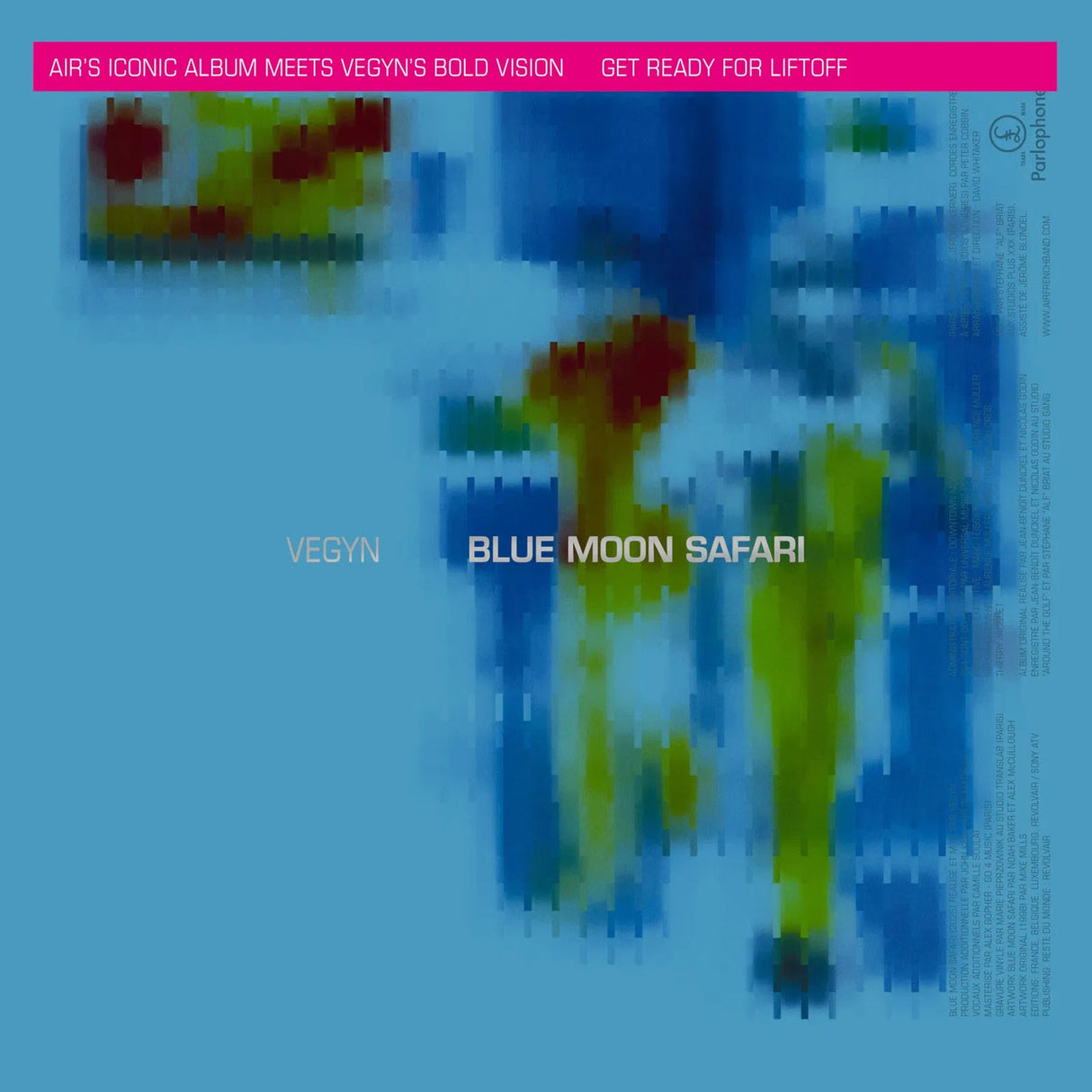 CD cover art featuring a remixed album titled 'Blue Moon Safari' with abstract blue and green text elements and a title overlay.