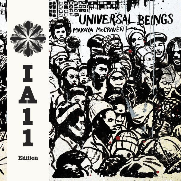 Album cover with stylized faces and text 'Universal Beings' by Makaya McCraven