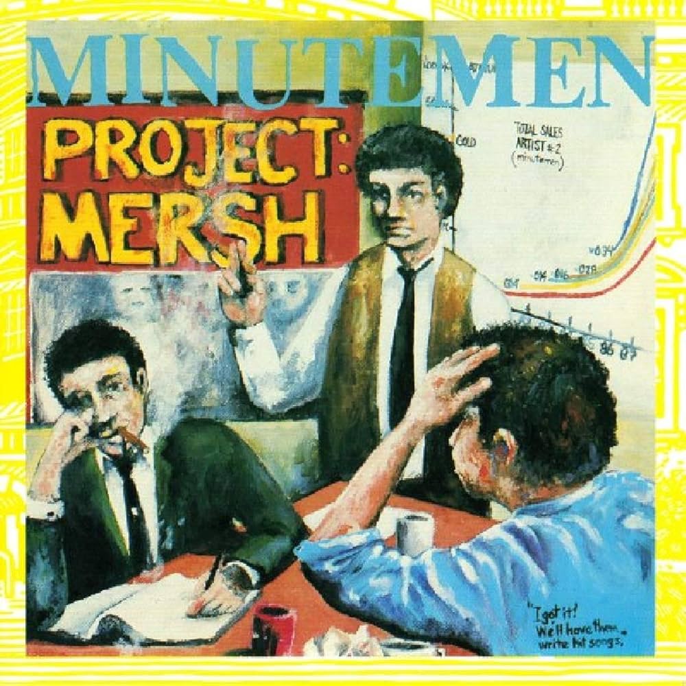 Album cover for 'Minutemen Project: Mersh' with three men at a table.