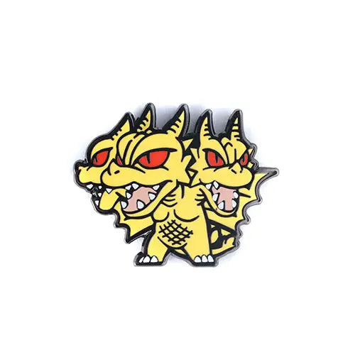 Three-headed yellow dragon with red eyes on a white background