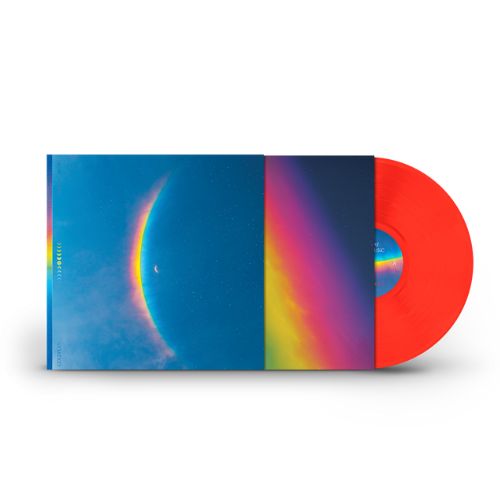 Limited edition red eco vinyl record of Coldplay - Moon Music LP with a geometric design on the cover.