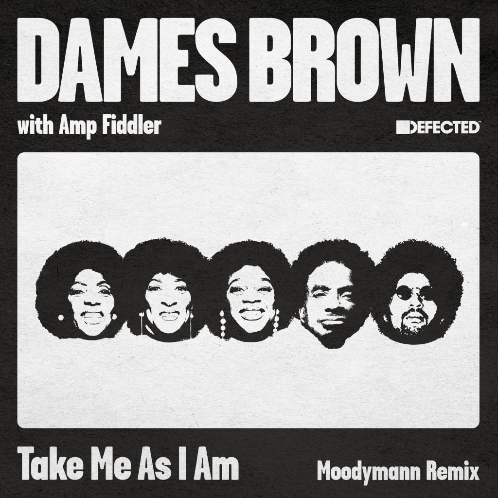 Album cover with black and white illustration of five faces and text about Dames Brown and Amp Fiddler.