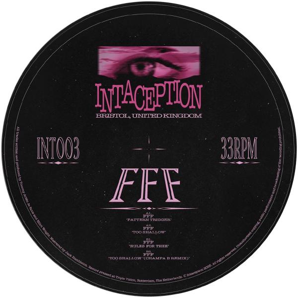 Black vinyl record with pink and white text and design