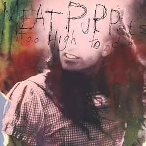 Album cover with text 'Meat Puppets Too High to Die' featuring a person in a checkered shirt.