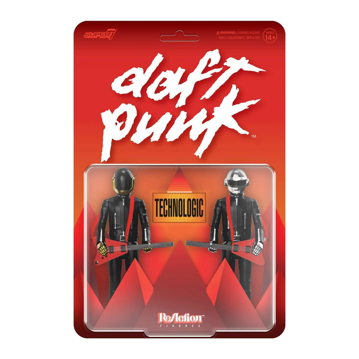 Action figure packaging for Daft Punk with red and white design