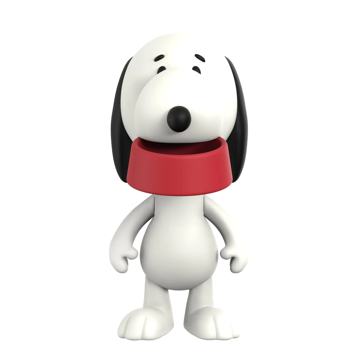 Snoopy figurine with a red collar on a white background