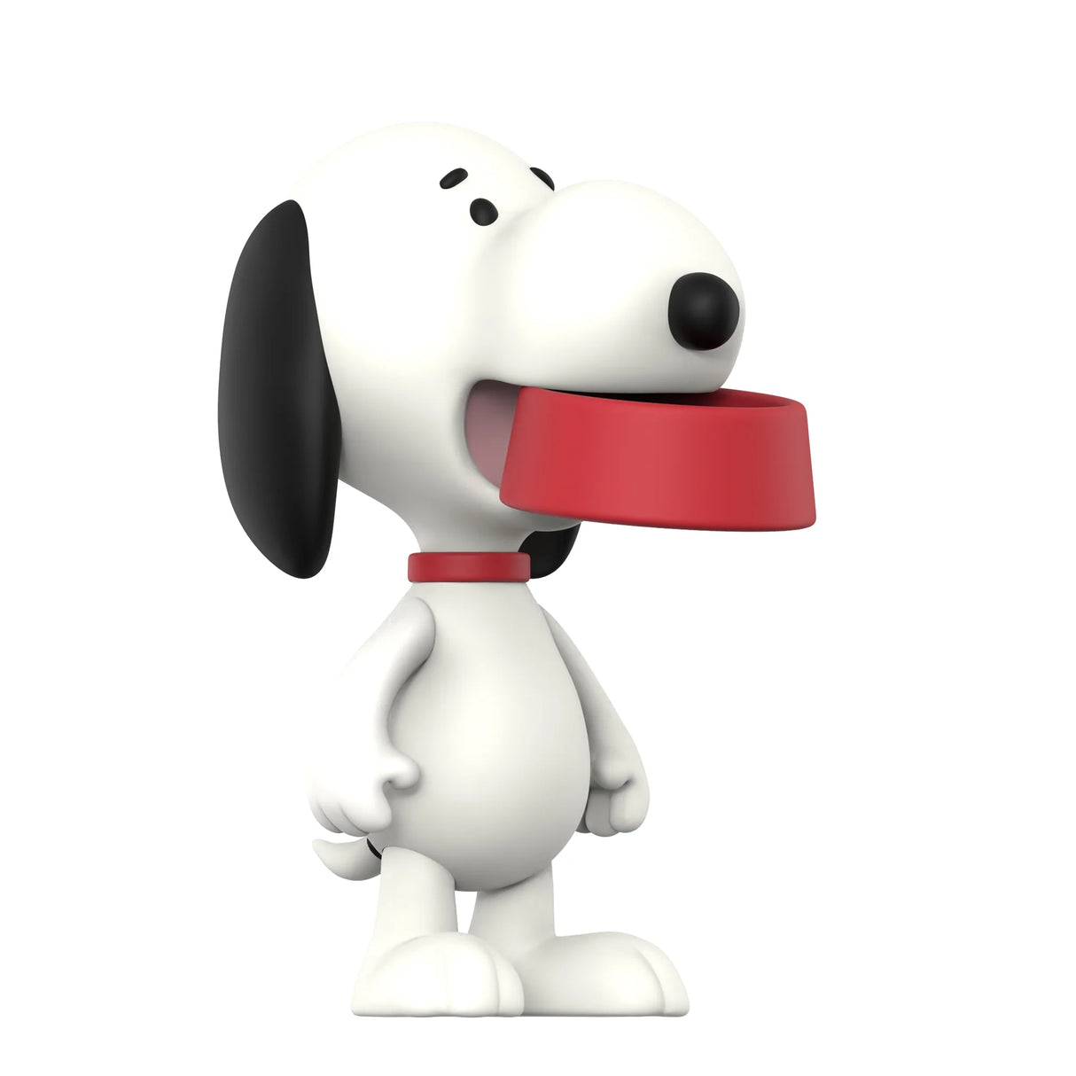 Snoopy figurine with a red collar on a white background