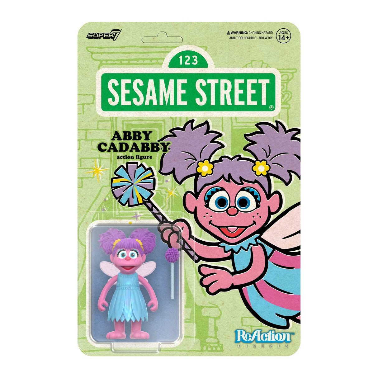 Sesame Street Abby Cadabby action figure packaging with green background