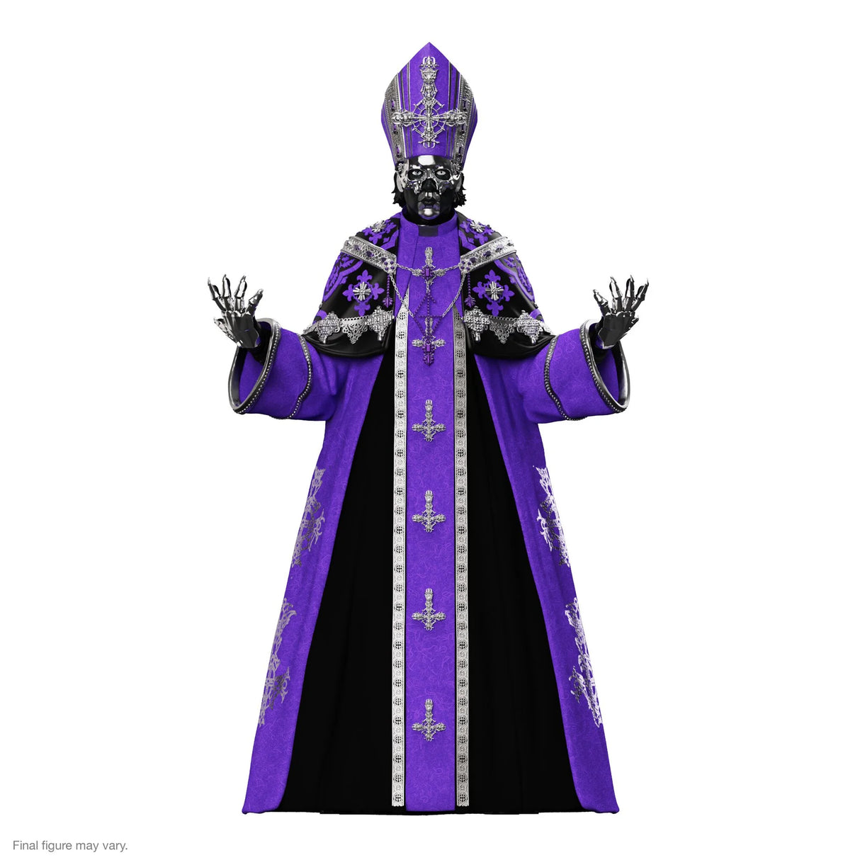 Purple robe with silver accents on a white background