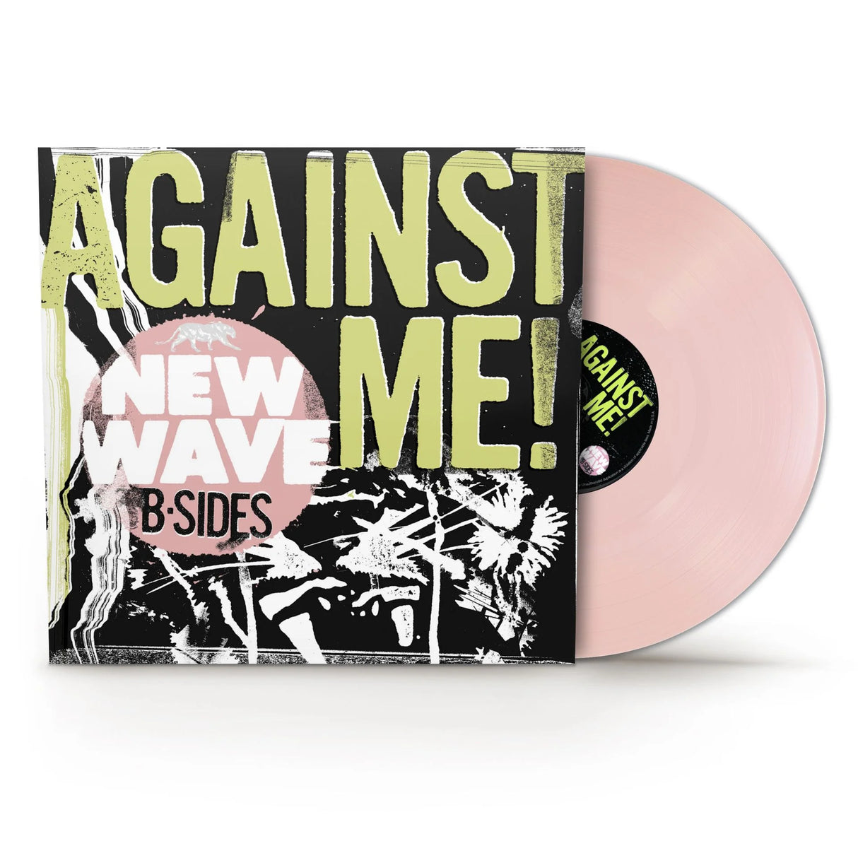 Vinyl record with 'Against Me!' cover featuring text and abstract designs.
