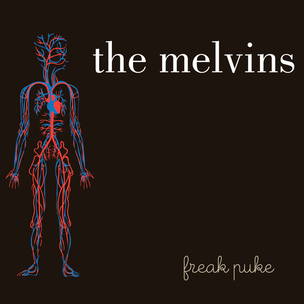 Album cover for 'the melvins' with a stylized human figure in blue and red on a black background.