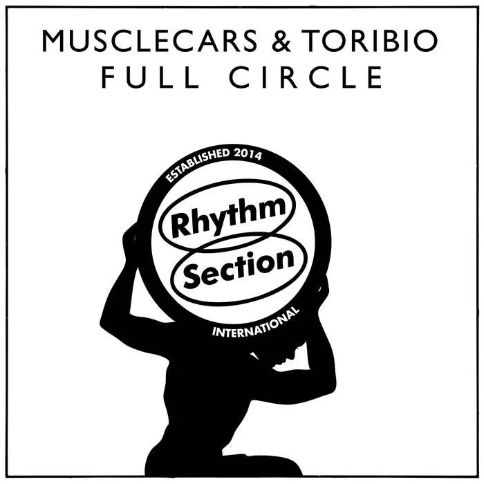Silhouette holding a circular logo with text 'Rhythm Section International' against a white background.