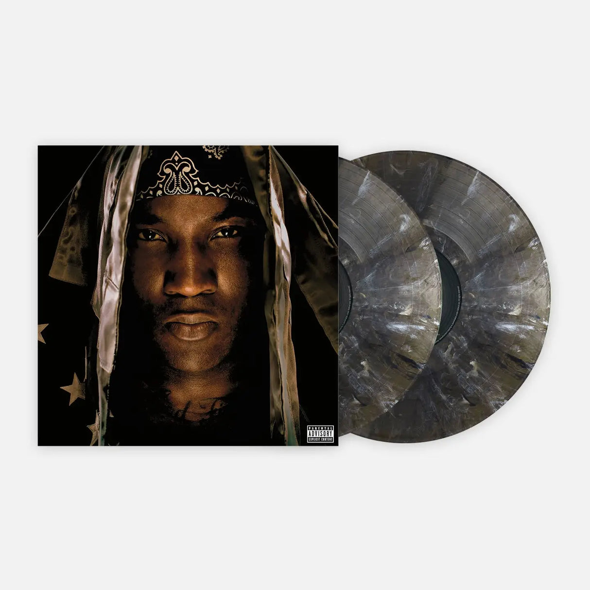 Vinyl record with a cover featuring a person wearing a headwrap on a white background
