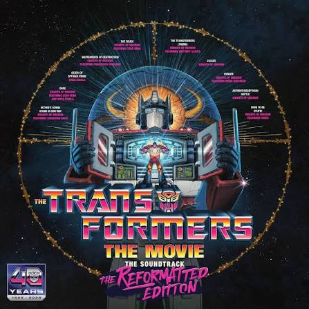 Cover of 'The Transformers: The Movie' soundtrack with robot design and text on a dark background