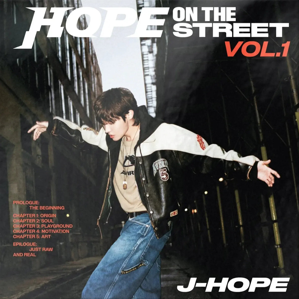 Album cover for 'Hope on the Street Vol. 1' featuring a person in a black and white jacket with text and branding.