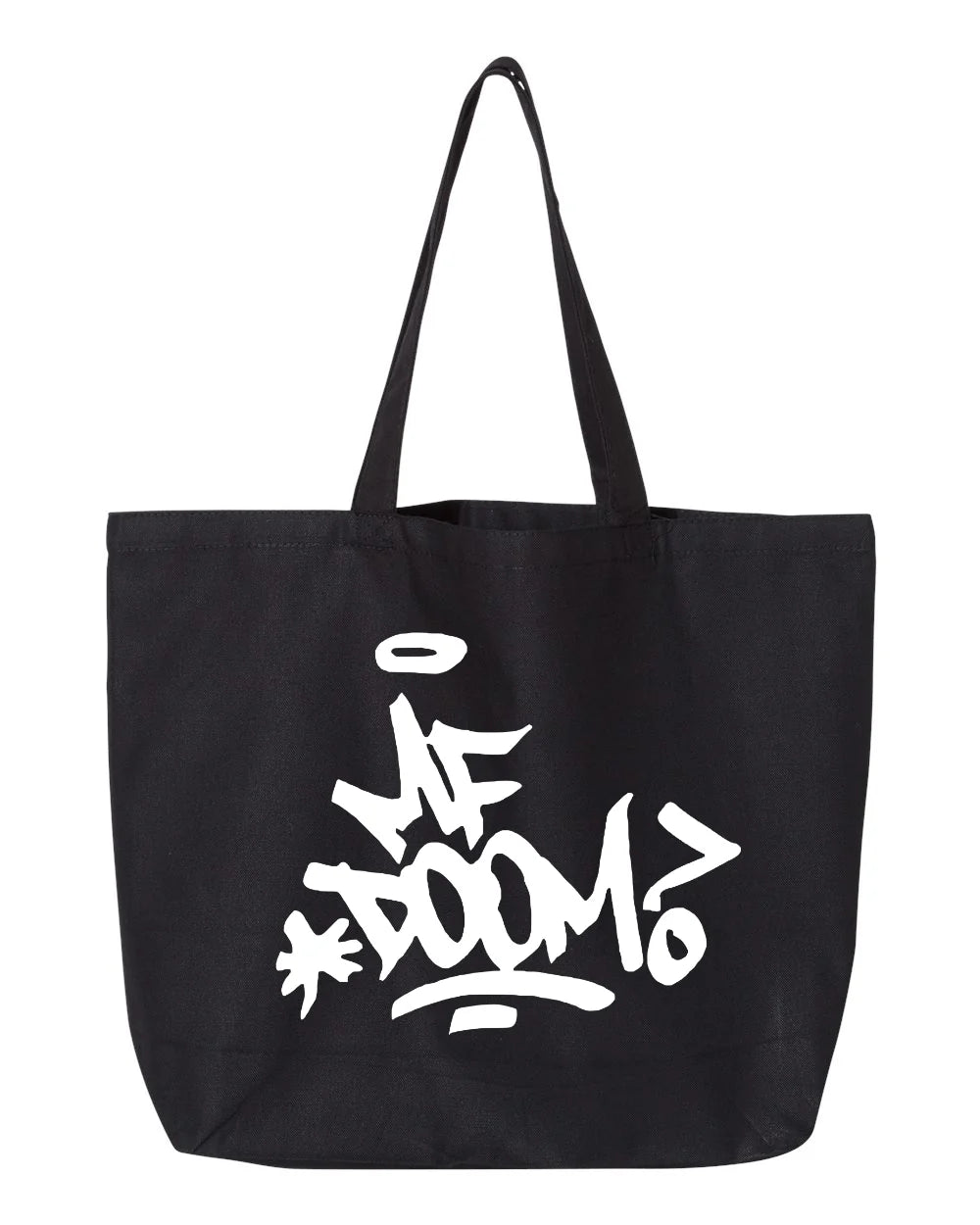 MF Doom Jumbo Tote Bag - Black And White Tag On Black Tote
