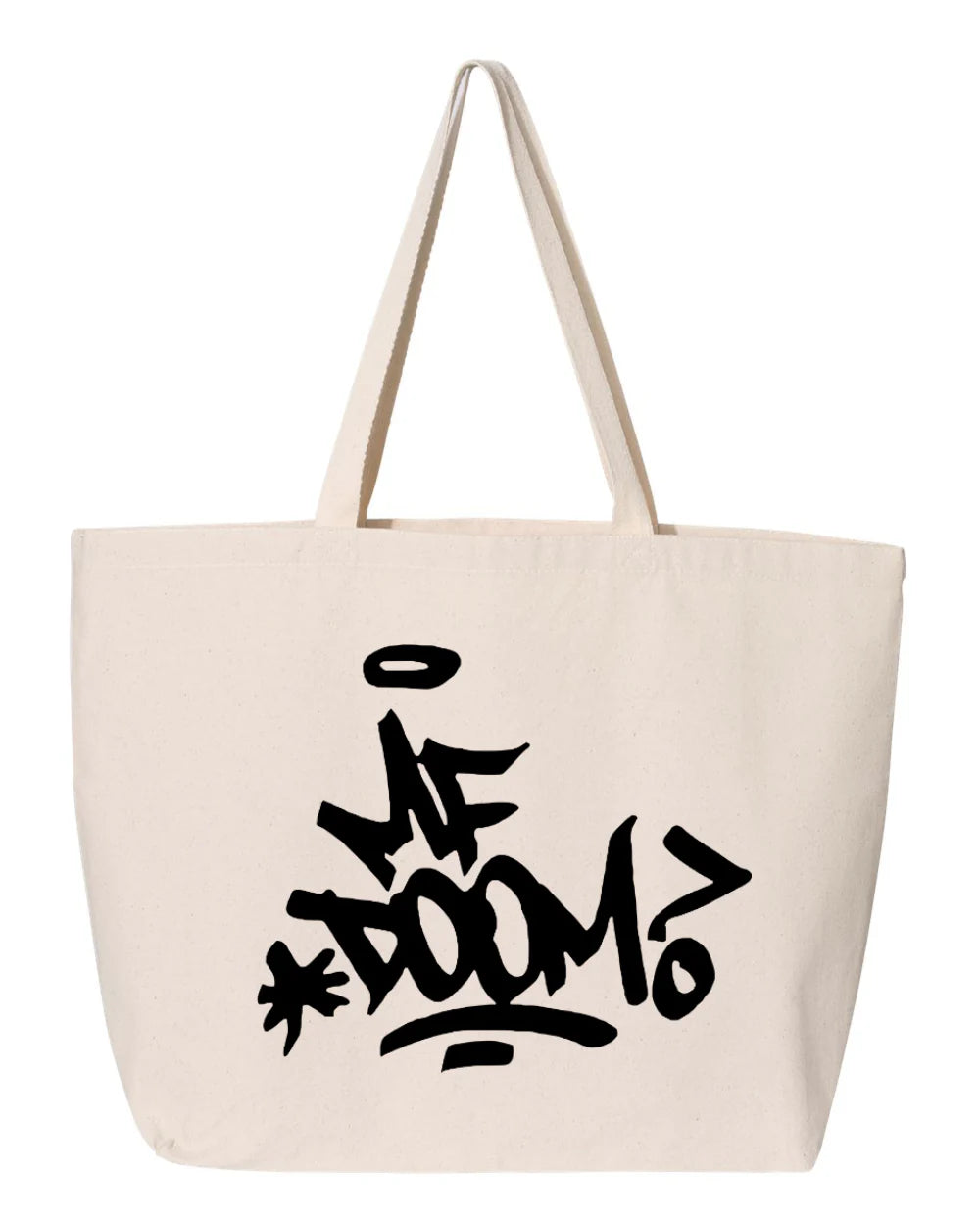 MF Doom Jumbo Tote Bag - Black And White Tag On White Tote