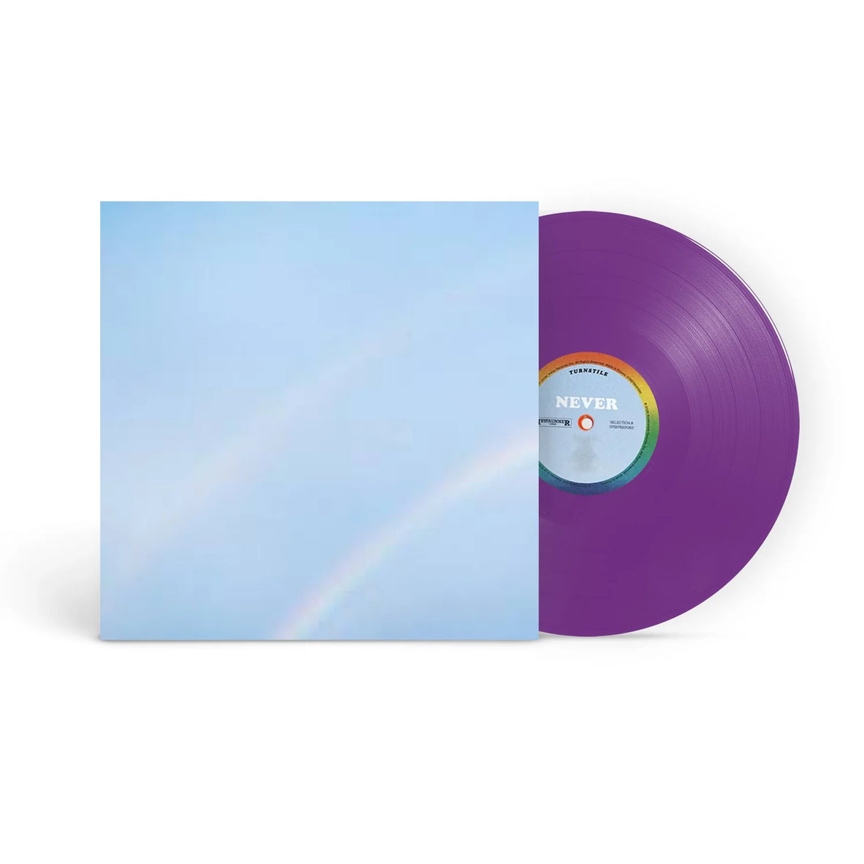 Purple vinyl record with a blue cover on a white background
