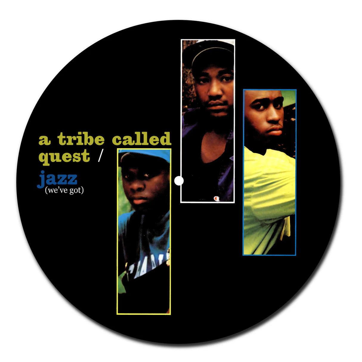 Vinyl record cover with 'A Tribe Called Quest' album art on a black background