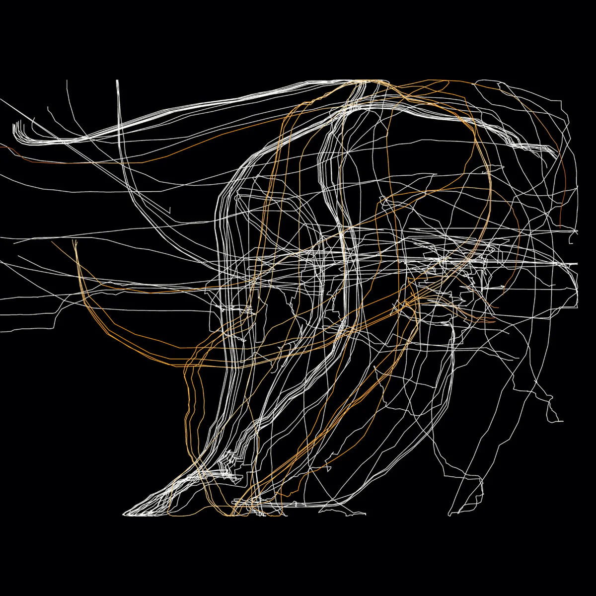 Abstract line art of a figure on a black background