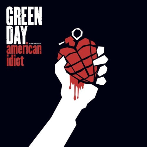 Album cover for Green Day's American Idiot featuring a graphic of a hand holding a grenade.