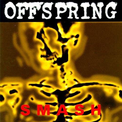 Album cover of The Offspring's Smash LP with a stylized image of a skeleton and the band's name in bold letters.